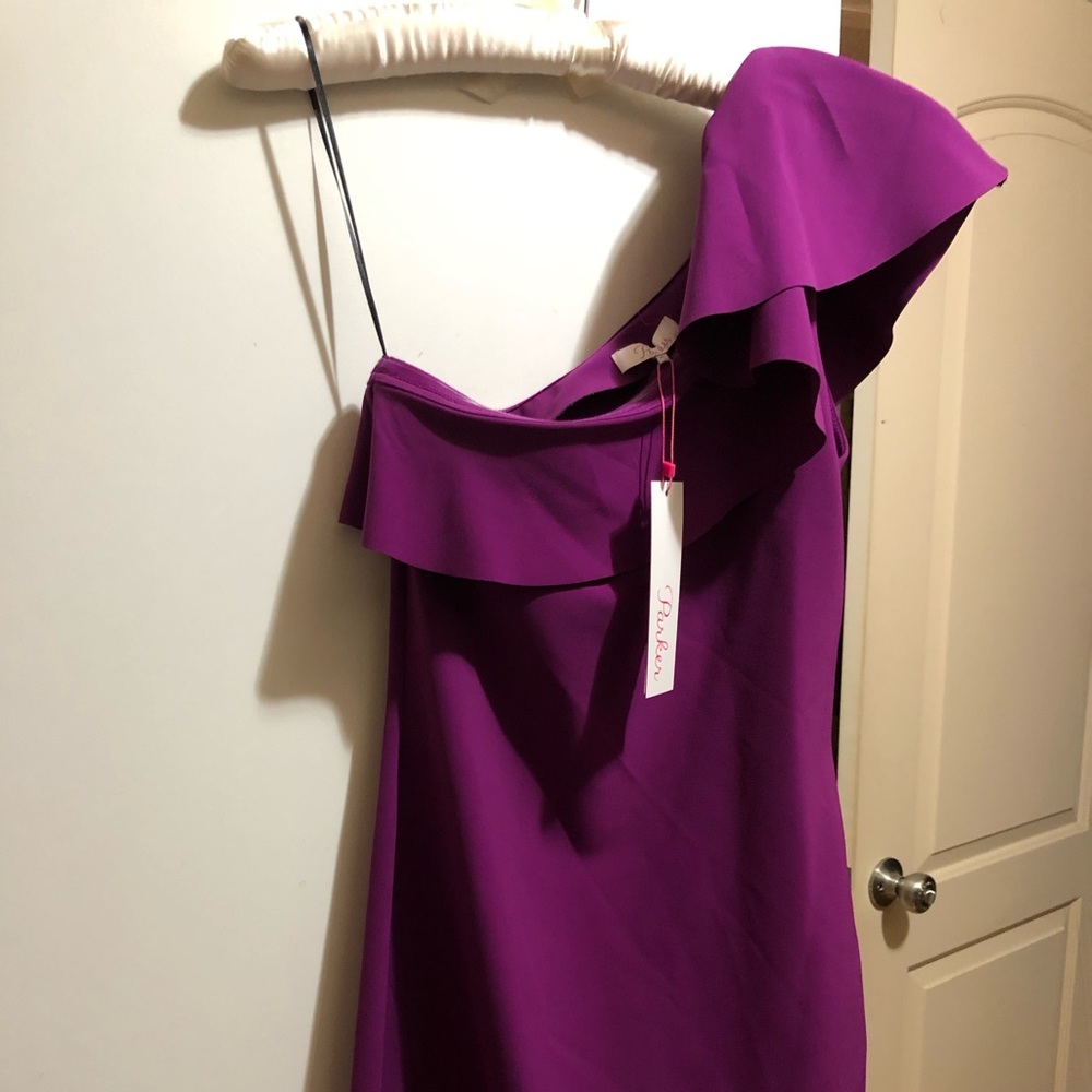Parker one shoulder mini dress purple